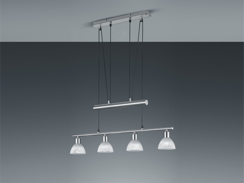 LED Pendelleuchte LEVISTO Silber 4-flammig höhenverstellbar bis 160cm, B: 80cm