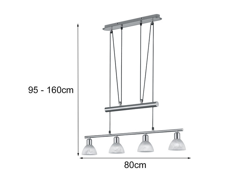 Höhenverstellbare LED Zugpendelleuchte LEVISTO Silber, 4-flammig Breite 80cm