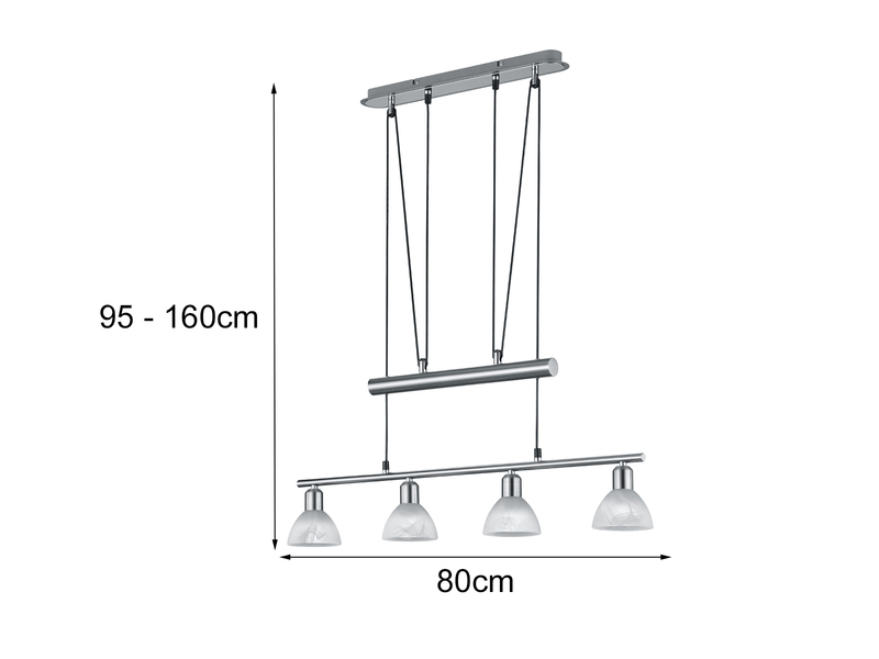 LED Pendelleuchte LEVISTO Silber 4-flammig höhenverstellbar bis 160cm, B: 80cm