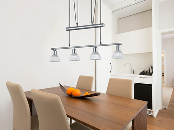 LED Zugpendelleuchte LEVISTO höhenverstellbar 4-flammig Silber, Höhe 95 -160cm