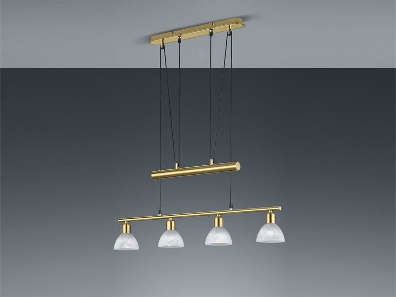 LED Pendelleuchte LEVISTO Messing 4-flammig höhenverstellbar bis 160cm, B: 80cm