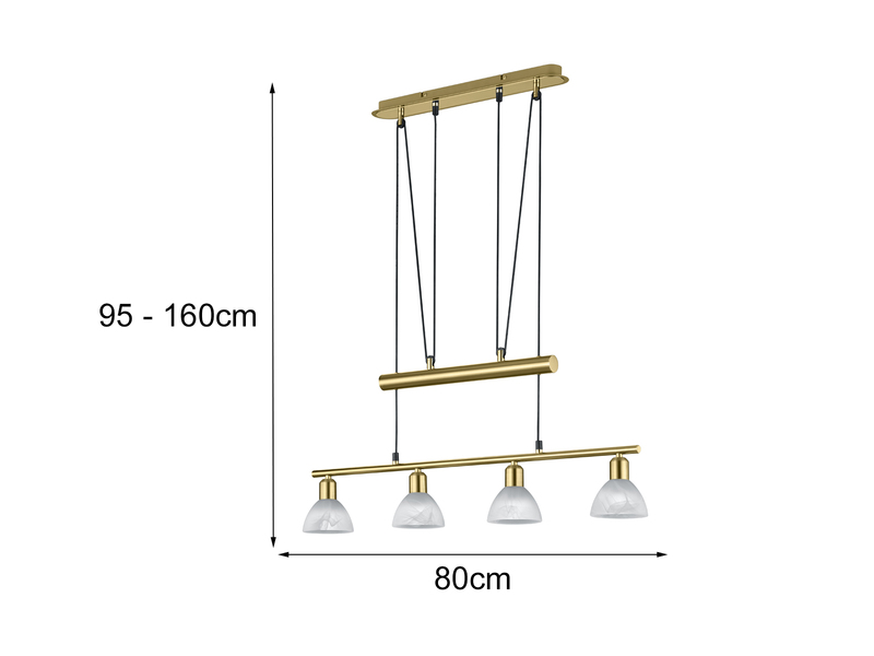 LED Pendelleuchte LEVISTO Messing 4-flammig höhenverstellbar bis 160cm, B: 80cm