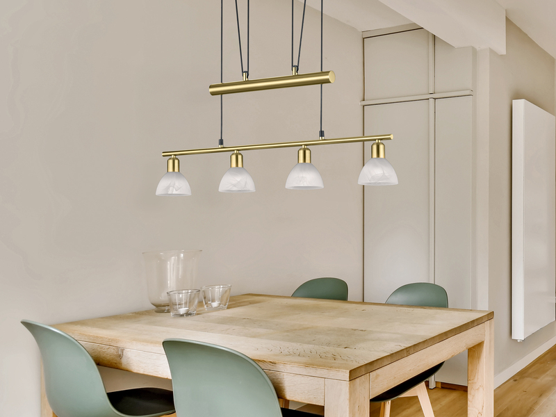 LED Pendelleuchte LEVISTO Messing 4-flammig höhenverstellbar bis 160cm, B: 80cm