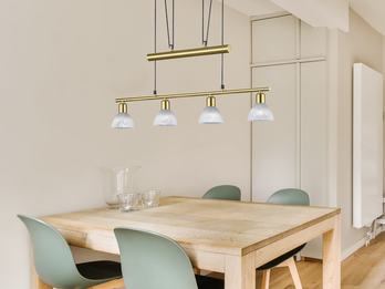 LED Zugpendelleuchte LEVISTO Messing 4-flammig höhenverstellbar, Höhe 95 -160cm