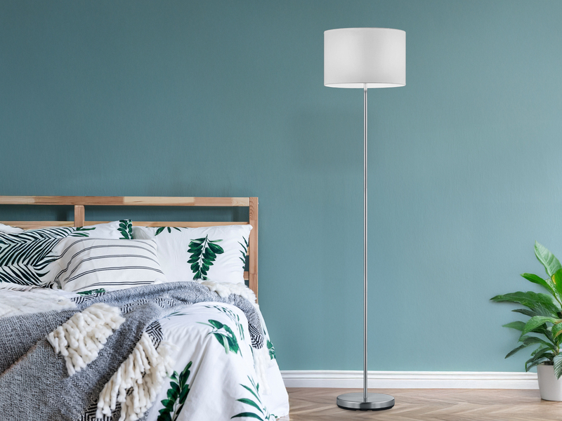 Klassische Stehlampe HOTEL mit E27 Stoffschirm Weiß, Höhe 160cm