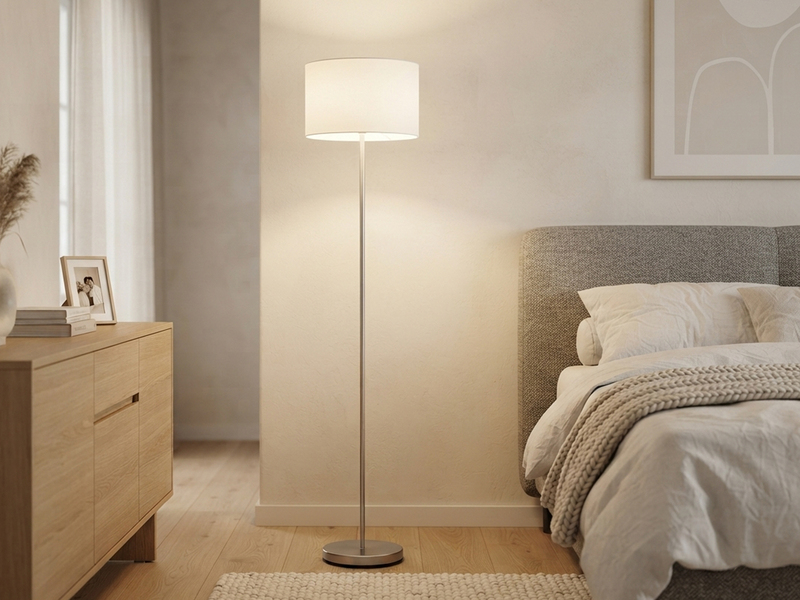 Klassische Stehlampe HOTEL mit E27 Stoffschirm Weiß, Höhe 160cm
