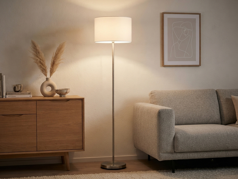 Klassische Stehlampe HOTEL mit E27 Stoffschirm Weiß, Höhe 160cm