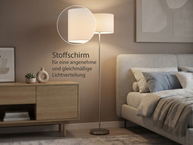 Klassische Stehlampe HOTEL mit E27 Stoffschirm Weiß, Höhe 160cm