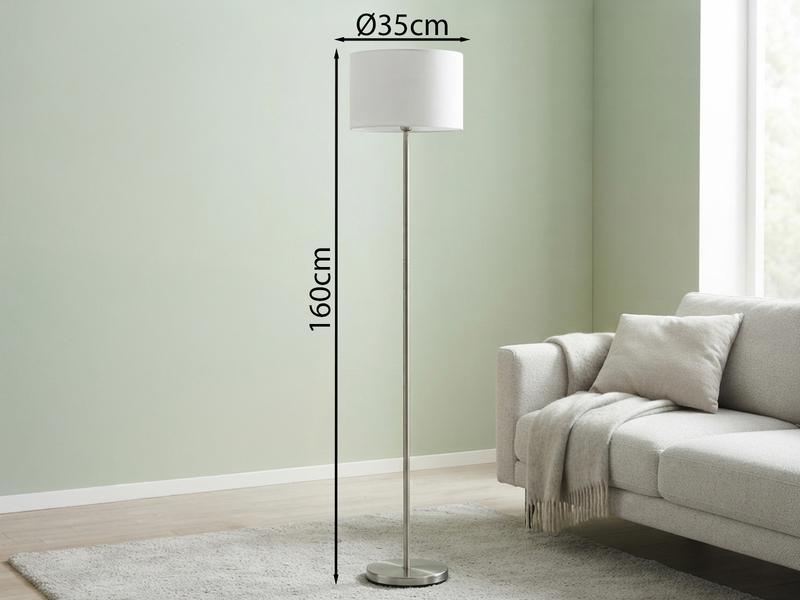Klassische Stehlampe HOTEL mit E27 Stoffschirm Weiß, Höhe 160cm
