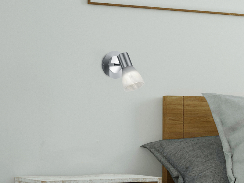 LED Wandstrahler LEVISTO Silber mit Glas Lampenschirm, Breite 10cm