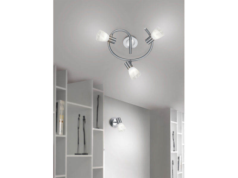 LED Wandstrahler LEVISTO Silber mit Glas Lampenschirm, Breite 10cm