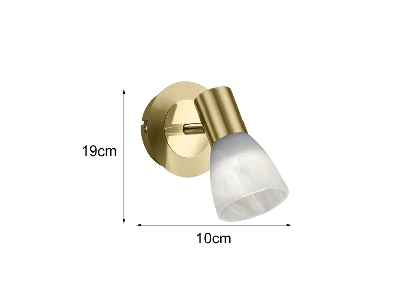 LED Wandstrahler LEVISTO Messing mit Glas Lampenschirm, Breite 10cm