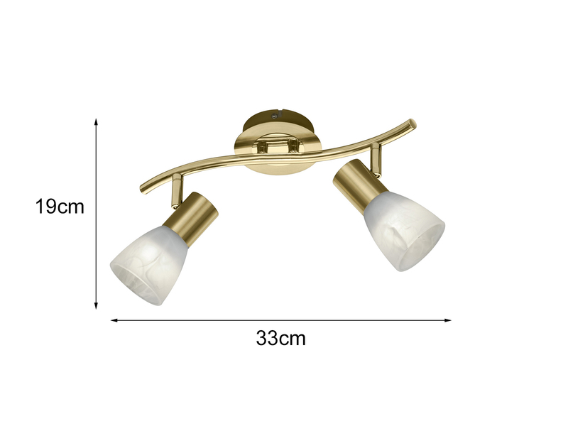 LED Deckenstrahler LEVISTO Messing 2-flammig mit Glasschirmen, Breite 33cm