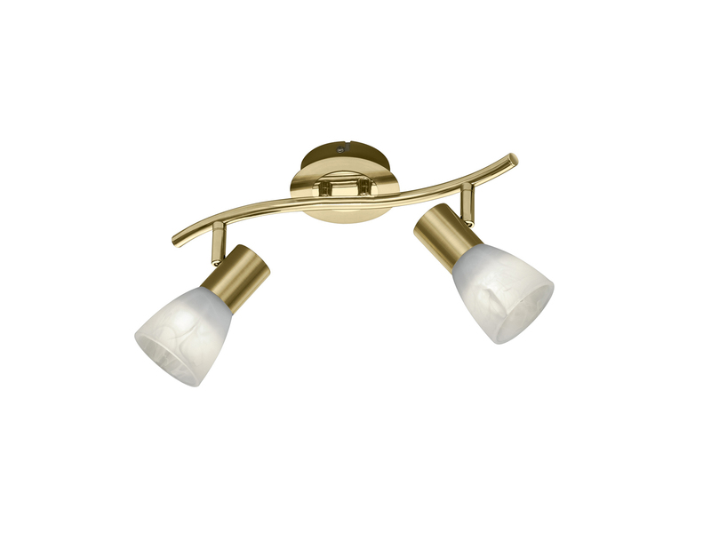 LED Deckenstrahler LEVISTO Messing 2-flammig mit Glasschirmen, Breite 33cm