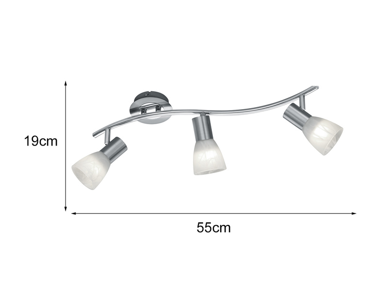LED Deckenstrahler LEVISTO 3-flammig Silber Glaslampenschirme schwenkbar 55 cm