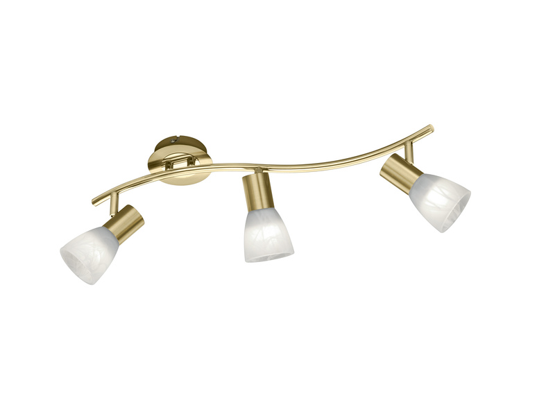 LED Deckenstrahler LEVISTO Messing 3-flammig mit Glasschirmen, Breite 55cm