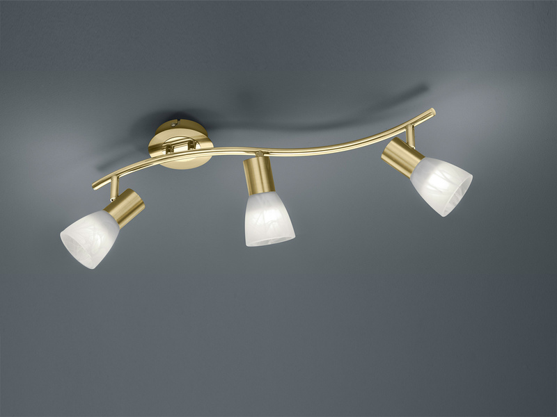 LED Deckenstrahler LEVISTO Messing 3-flammig mit Glasschirmen, Breite 55cm