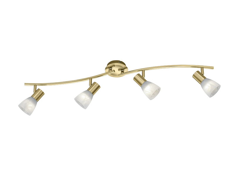 LED Deckenstrahler LEVISTO 4-flammig Messing mit Glasschirmen, Breite 88cm