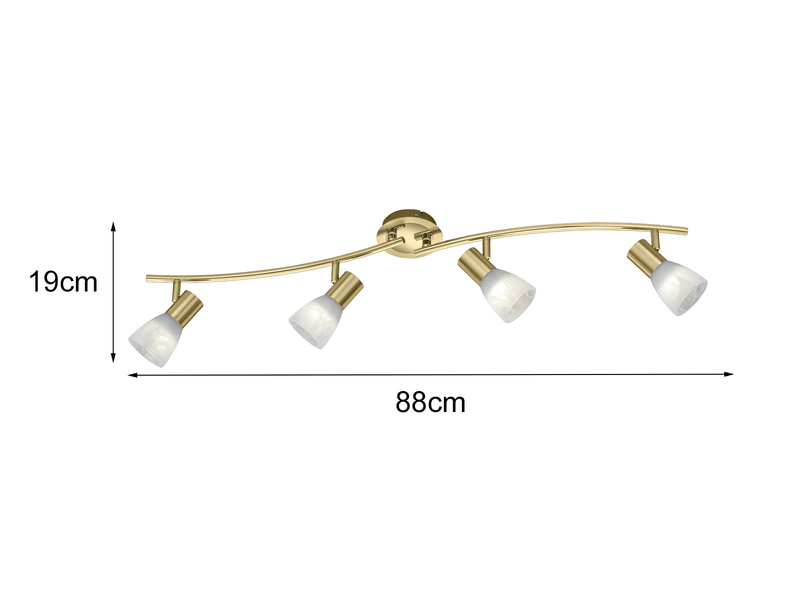 LED Deckenstrahler LEVISTO 4-flammig Messing mit Glasschirmen, Breite 88cm
