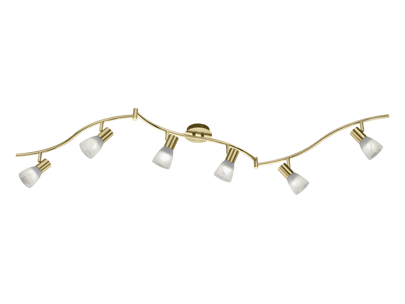 LED Deckenstrahler LEVISTO Messing 6-flammig mit Glasschirmen, Breite 180cm