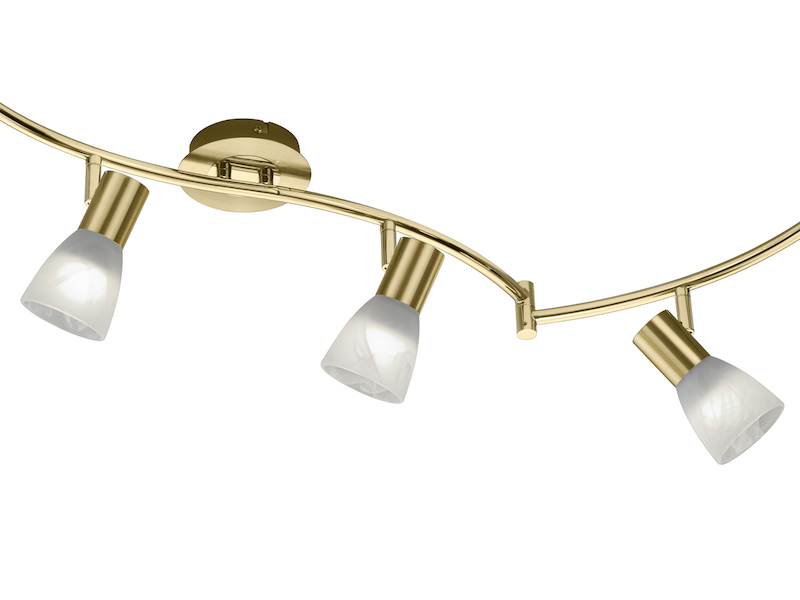 LED Deckenstrahler LEVISTO Messing 6-flammig mit Glasschirmen, Breite 180cm