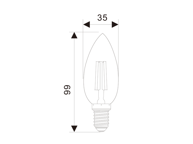 E14 Filament LED, 4 Watt, 400 Lumen warmweiß, Ø3,5cm, nicht dimmbar