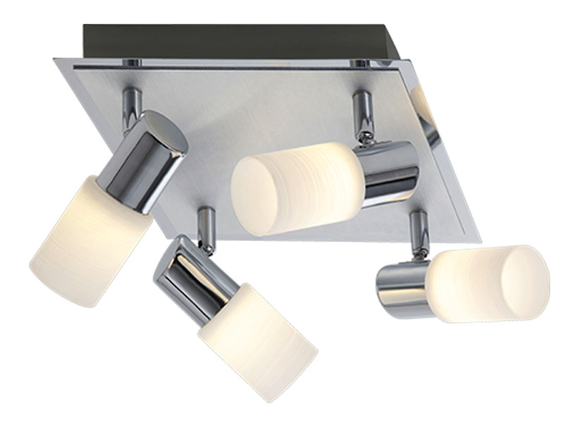 LED Deckenstrahler CLAPTON 4-flammig, Silber mit Glasschirmen, Quadrat 23cm