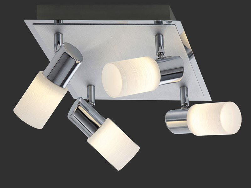 LED Deckenstrahler CLAPTON 4-flammig, Silber mit Glasschirmen, Breite 31cm