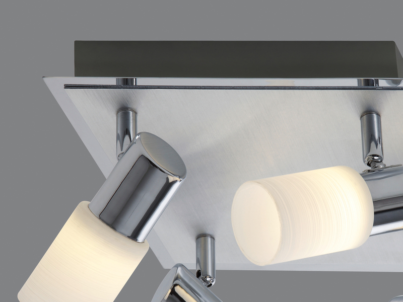 LED Deckenstrahler CLAPTON 4-flammig, Silber mit Glasschirmen, Quadrat 23cm