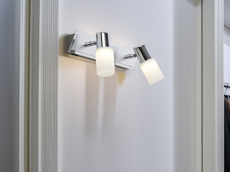 LED Wandstrahler CLAPTON 2-flammig mit Schalter & Glasschirmen, Breite 36cm