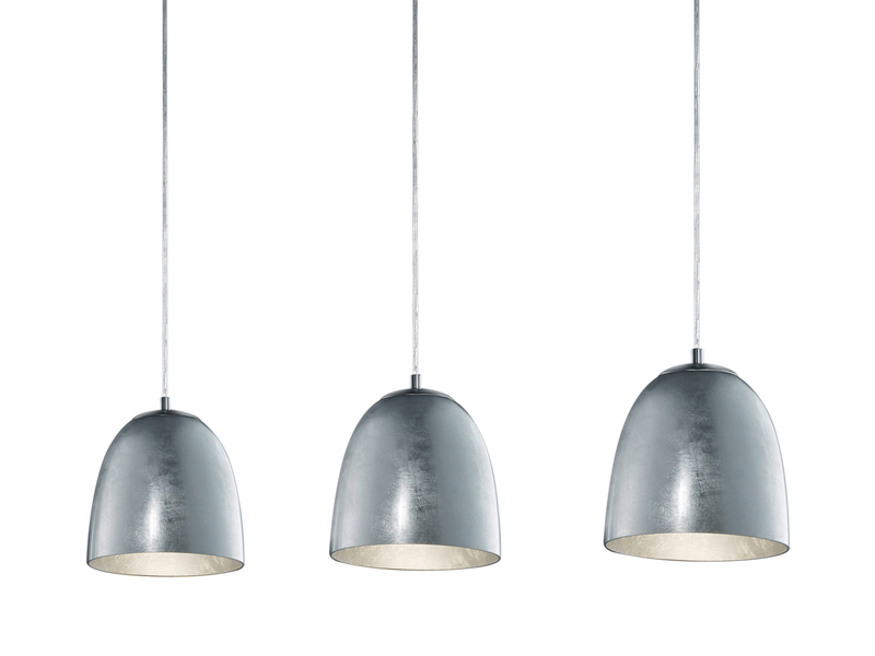 Pendelleuchte ONTARIO, 3-flammig, Glas Silber, Breite 80cm