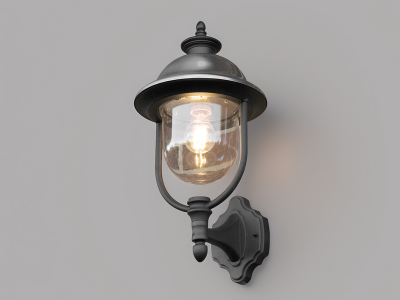 Außenwandleuchte PARMA Landhausstil Laterne stehend, Schwarz-Silber, Höhe 48cm
