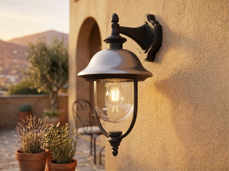 Außenwandleuchte PARMA Landhausstil Laterne hängend, Schwarz-Silber, Höhe 49cm