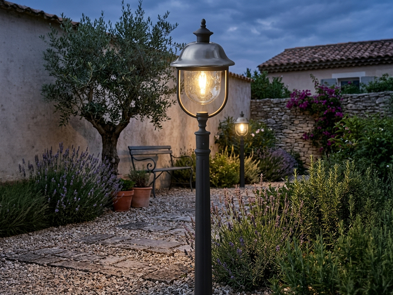 2er-Set schwarze Wegeleuchten PARMA, Edelstahl Lampendach, E27, IP43