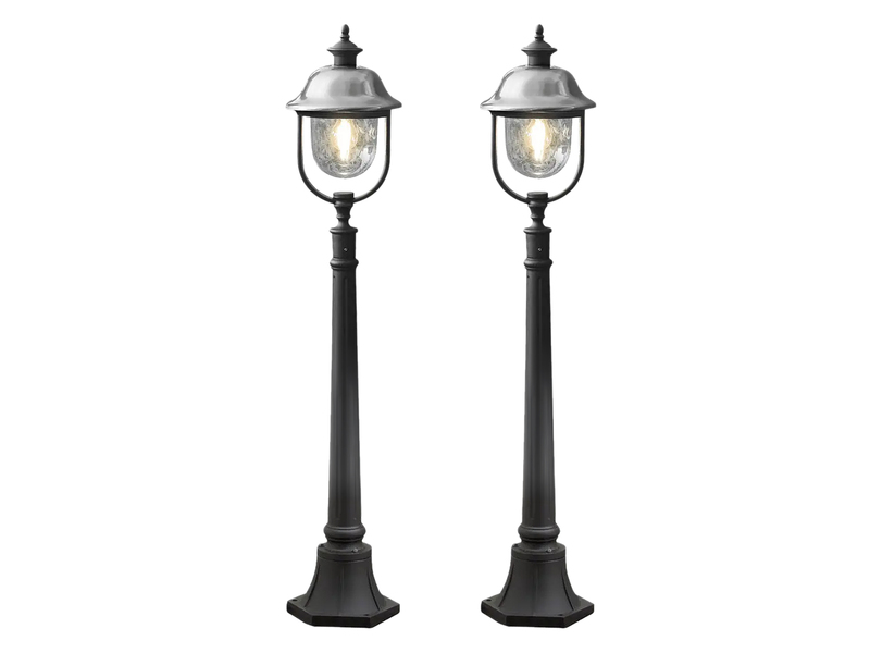 2er-Set schwarze Wegeleuchten PARMA, Edelstahl Lampendach, E27, IP43