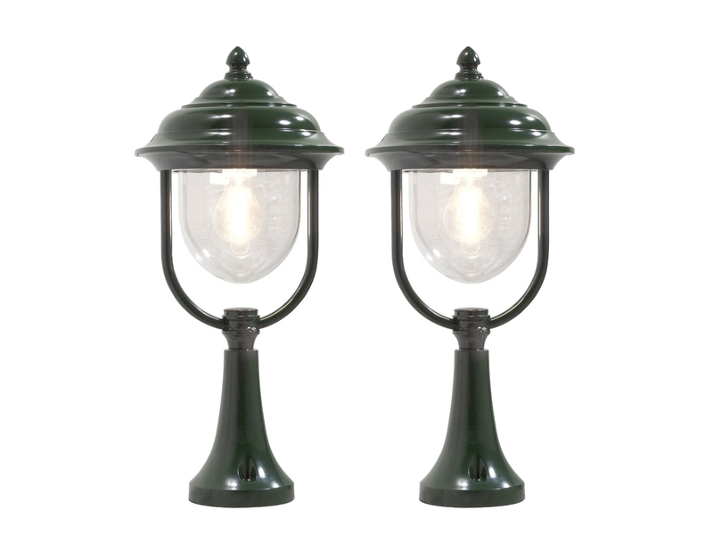 2er-Set grüne Sockelleuchten PARMA aus Aluminium, E27, IP43, H.: 54 cm