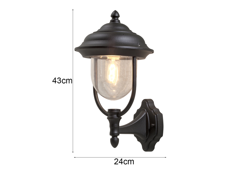 Außenwandleuchte PARMA Landhausstil Laterne stehend, Schwarz, Höhe 43cm