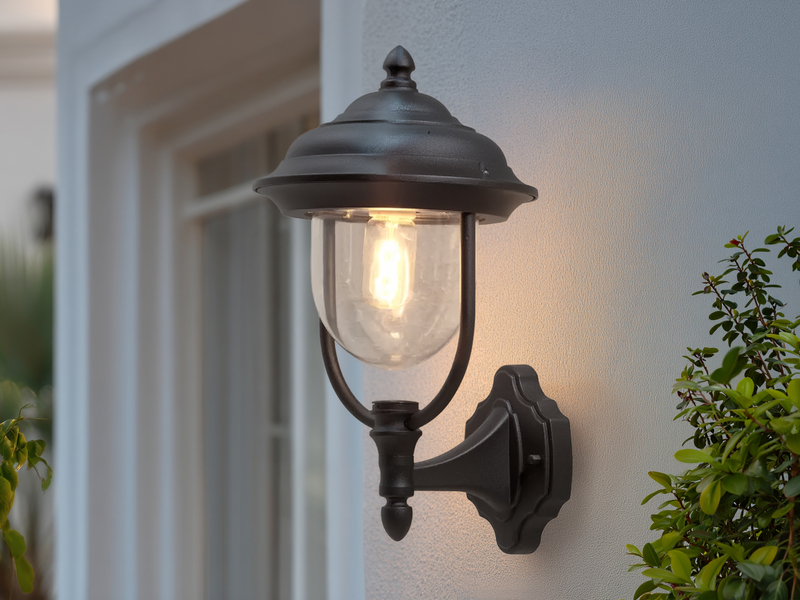 Außenwandleuchte PARMA Landhausstil Laterne stehend, Schwarz, Höhe 43cm