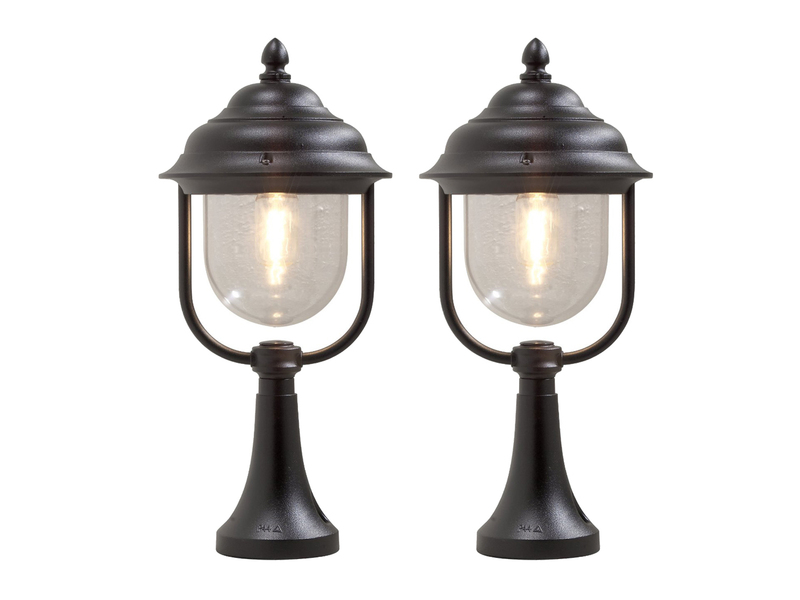 2er-Set schwarze Sockelleuchten PARMA aus Aluminium, E27, IP43, H.: 54 cm
