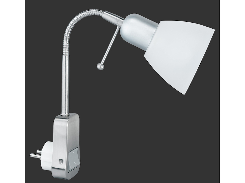 Stecker-Spot, 1 x E14, mit Schalter+Flexarm, Kunststoffschirm weiss