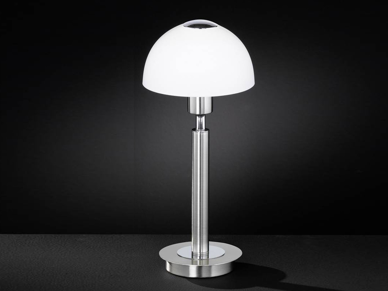 LED Tischlampe AMBER Silber mit Glasschirm Weiß - Höhe 29cm