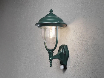 Landhausstil Außenwandleuchte PARMA Grün mit Bewegungsmelder, Höhe 48cm