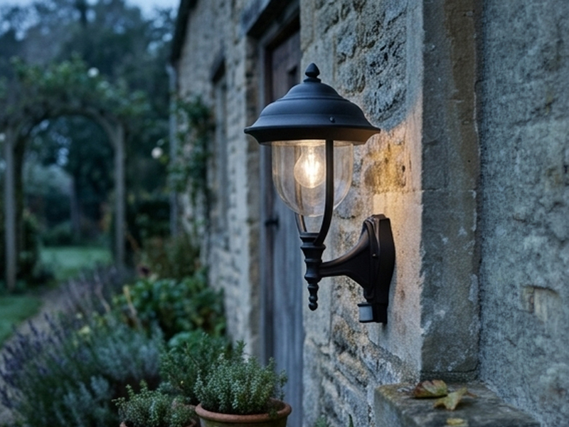 Landhausstil Außenwandleuchte PARMA Schwarz mit Bewegungsmelder, Höhe 48cm
