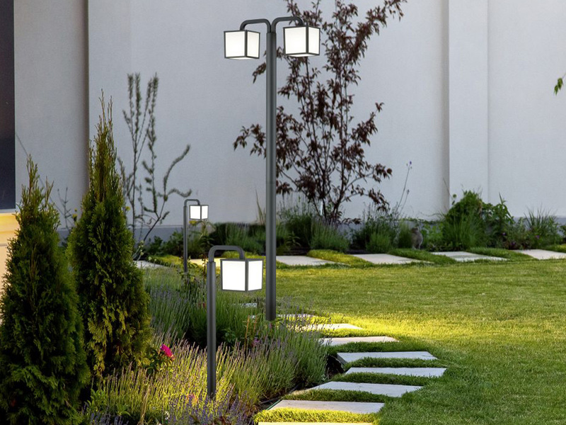 Moderne LED Gartenlaterne CUBANGO in Anthrazit, IP54 - Höhe 200cm