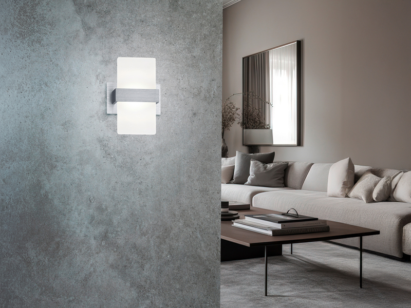 Stylische LED Wandleuchte PLATON mit Schalter, Aluminium gebürstet, Höhe 18cm