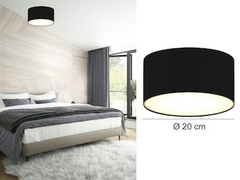 Moderne Deckenlampe, Stoff schwarz/Abdeckung satiniert, Ø 20 cm, CEILING DREAM