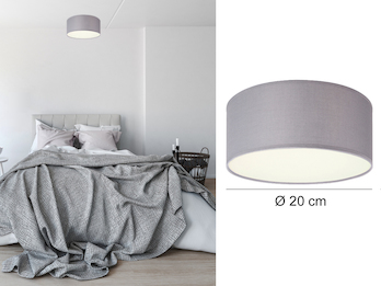 Moderne Deckenlampe, Stoff grau/Abdeckung satiniert, Ø 20 cm, CEILING DREAM