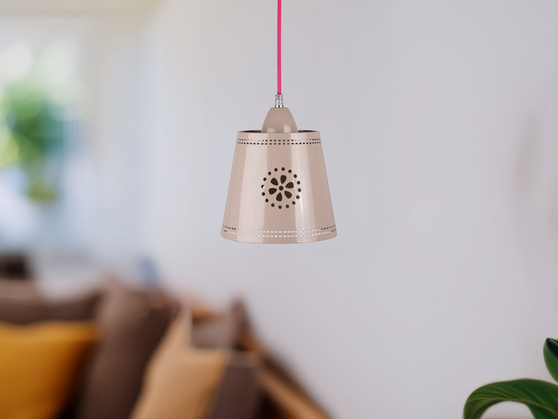 Kleine Pendelleuchte im Landhausstil, Lampenschirm Metall Beige Ø 17,5cm