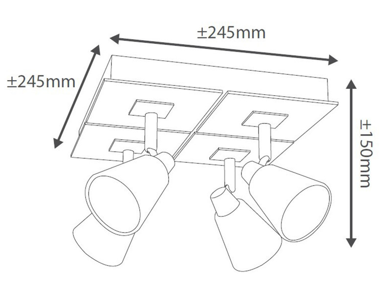 Deckenstrahler KYRA 4-flammig, Chrom / Glas Schwarz, Quadrat 24cm