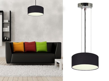 Hängelampe CEILING DREAM, Stoff Schwarz / Abdeckung satiniert, Ø 20cm
